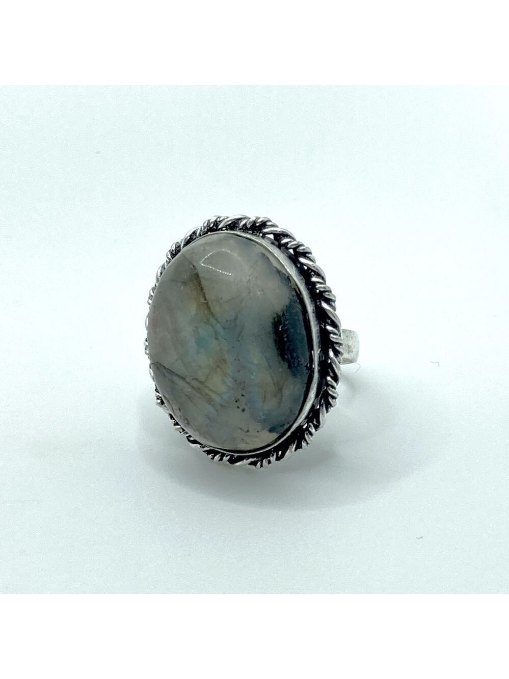 Vtg Labradorite Stone Oval Cabochon Shaped Statement Ring Sz 7.75